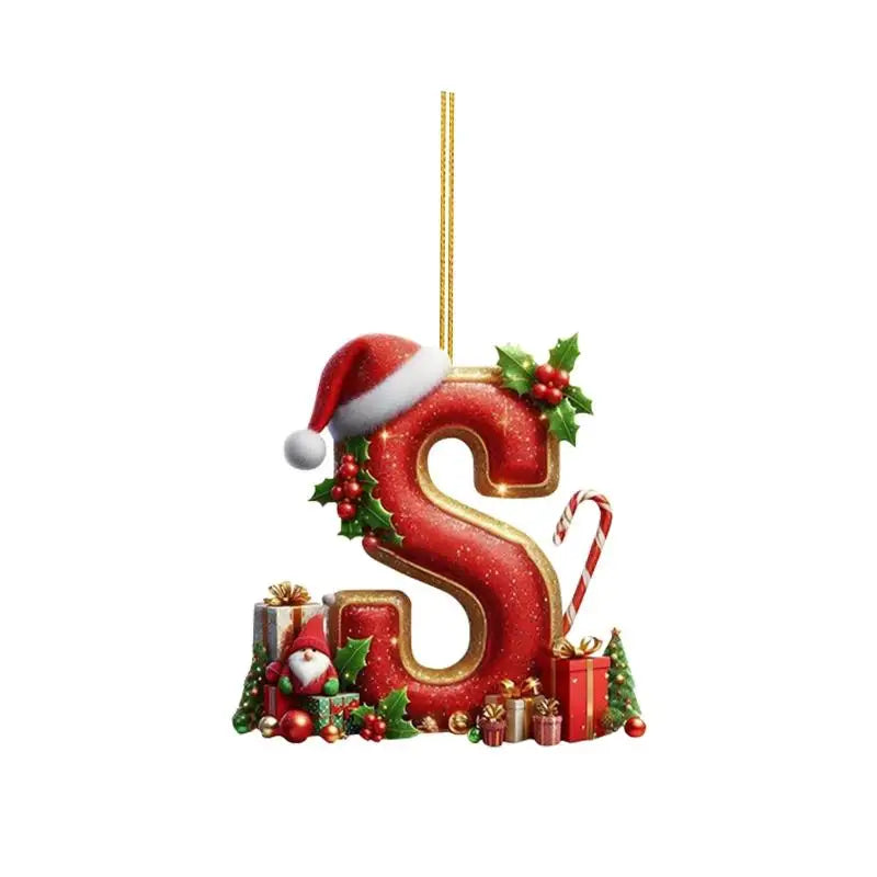 Enfeite de Natal com 26 letras, pingente plano para pendurar, ornamento personalizado, decoração festiva para árvore de Natal, presente para festas de fim de ano.
