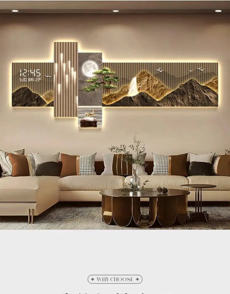 Pintura Decorativa LED Moderna para Sala de Estar, Decoração de Casa, Relógio Eletrônico, Pintura de Parede para Corredor, Quarto e Fundo de Sofá