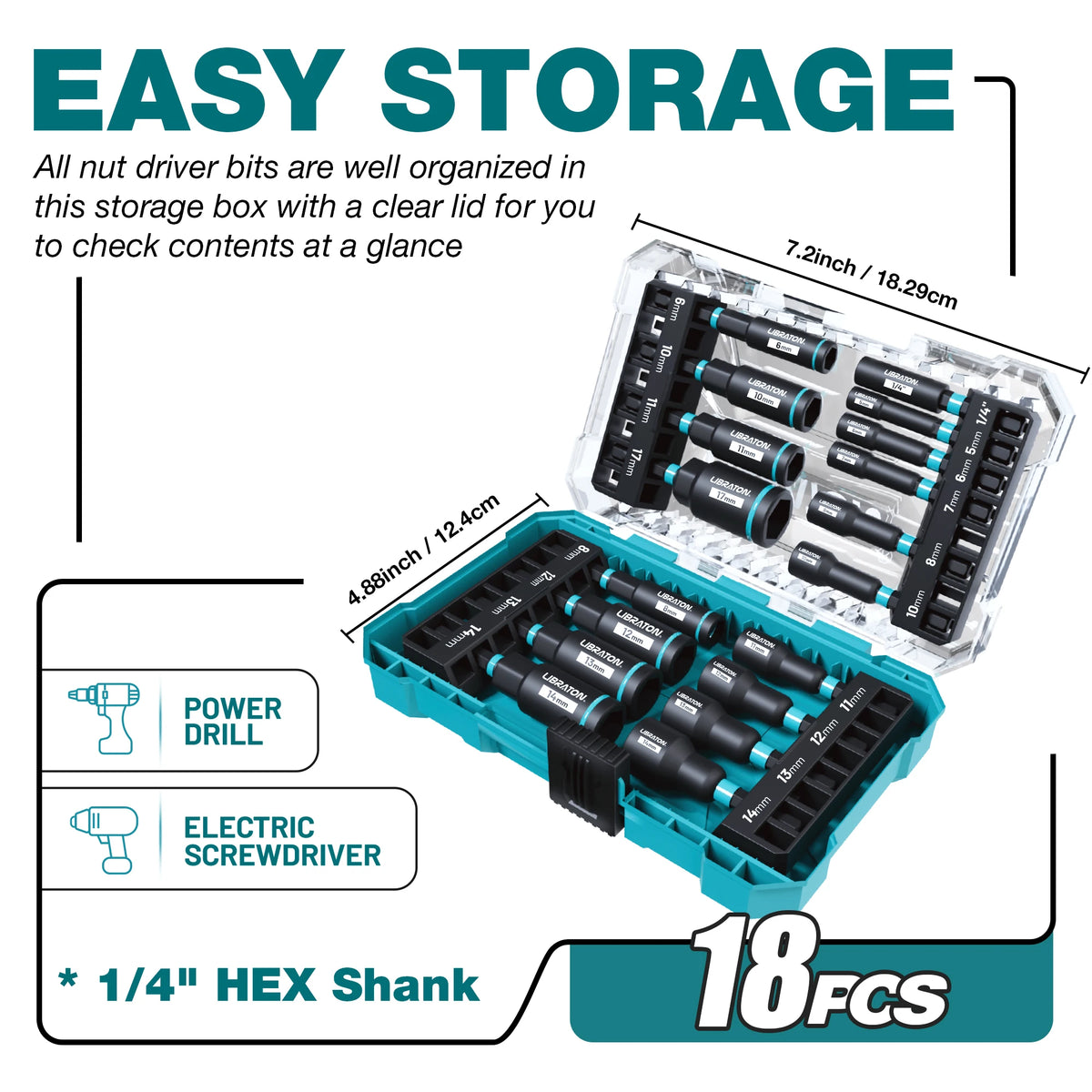 16/18 pçs conjunto de driver de porca magnética sae/conjunto de driver de porca de impacto métrico 1/4 "hex shank porca driver bit conjunto para impacto broca porca driver