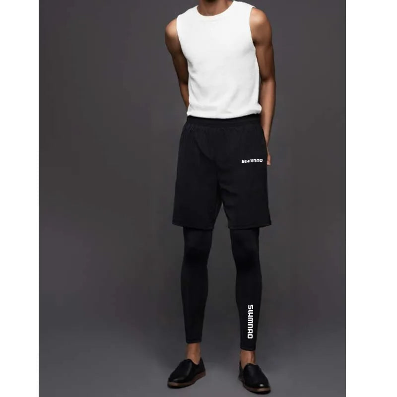 2025 Men's Outdoor Casual Quick-Drying Fishing Pants, Cycling, Hiking, and Elastic Compression Two-Piece Fitness Running Pants