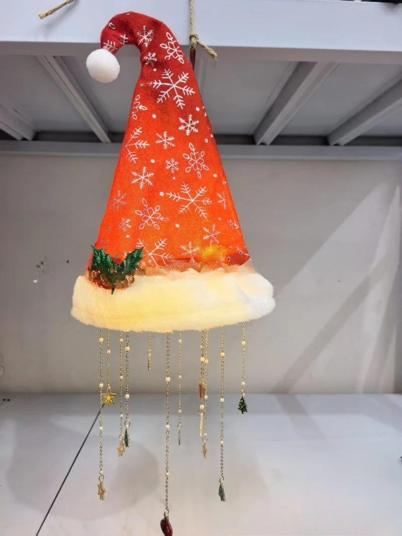 Luzes de Natal LED pendentes em formato de chapéu de Papai Noel, luminárias candelabro quentes e brilhantes, enfeite de Natal para casa, escadas, festas e decoração de feriados, novo.