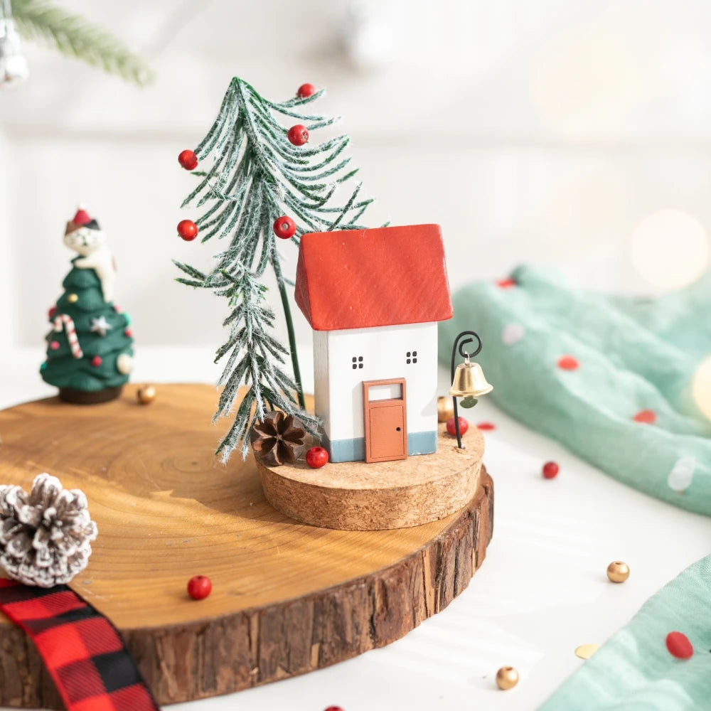 Casas e Acessórios Colecionáveis de Natal: Enfeites de Figuras, Cenas de Mesa de Casa de Madeira de Inverno, Decoração de Mesa para Feriados e Casa