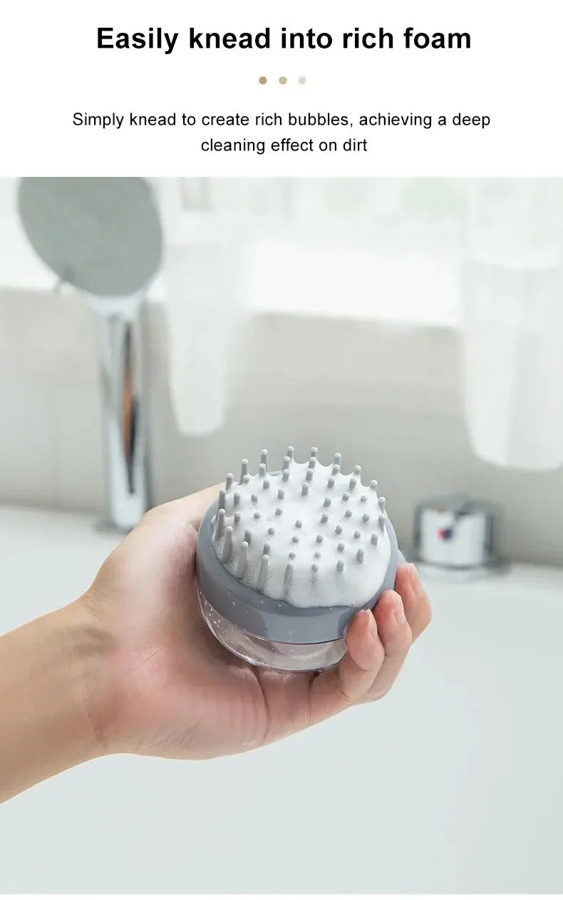 Escova de banho para animais de estimação, silicone macio com dispensador de shampoo, massagem suave para aliciamento e limpeza de pele e cabelo