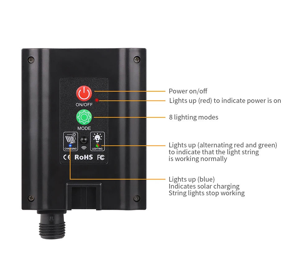 Luzes solares LED à prova d'água para exterior, cordão de luzes de fada, guirlanda de jardim, lâmpada solar de painel grande para decoração de festas