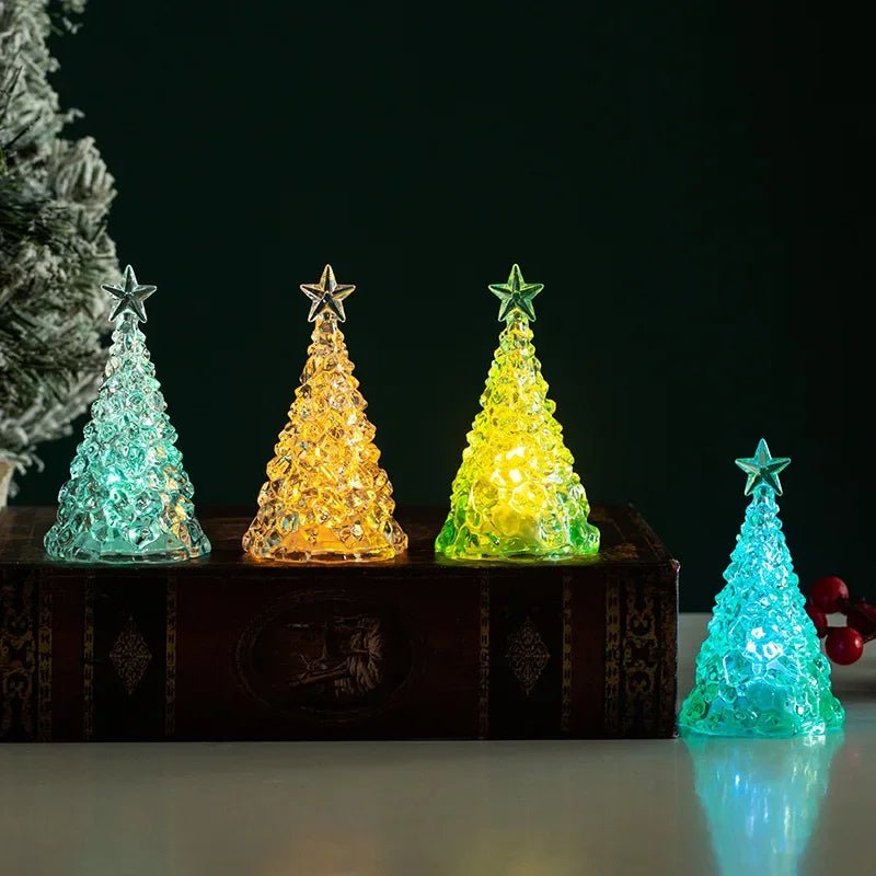 Mini Árvore De Natal Com Luzes LED, Clear Crystal Table Tree Ornamentos, Decorações para o Natal
