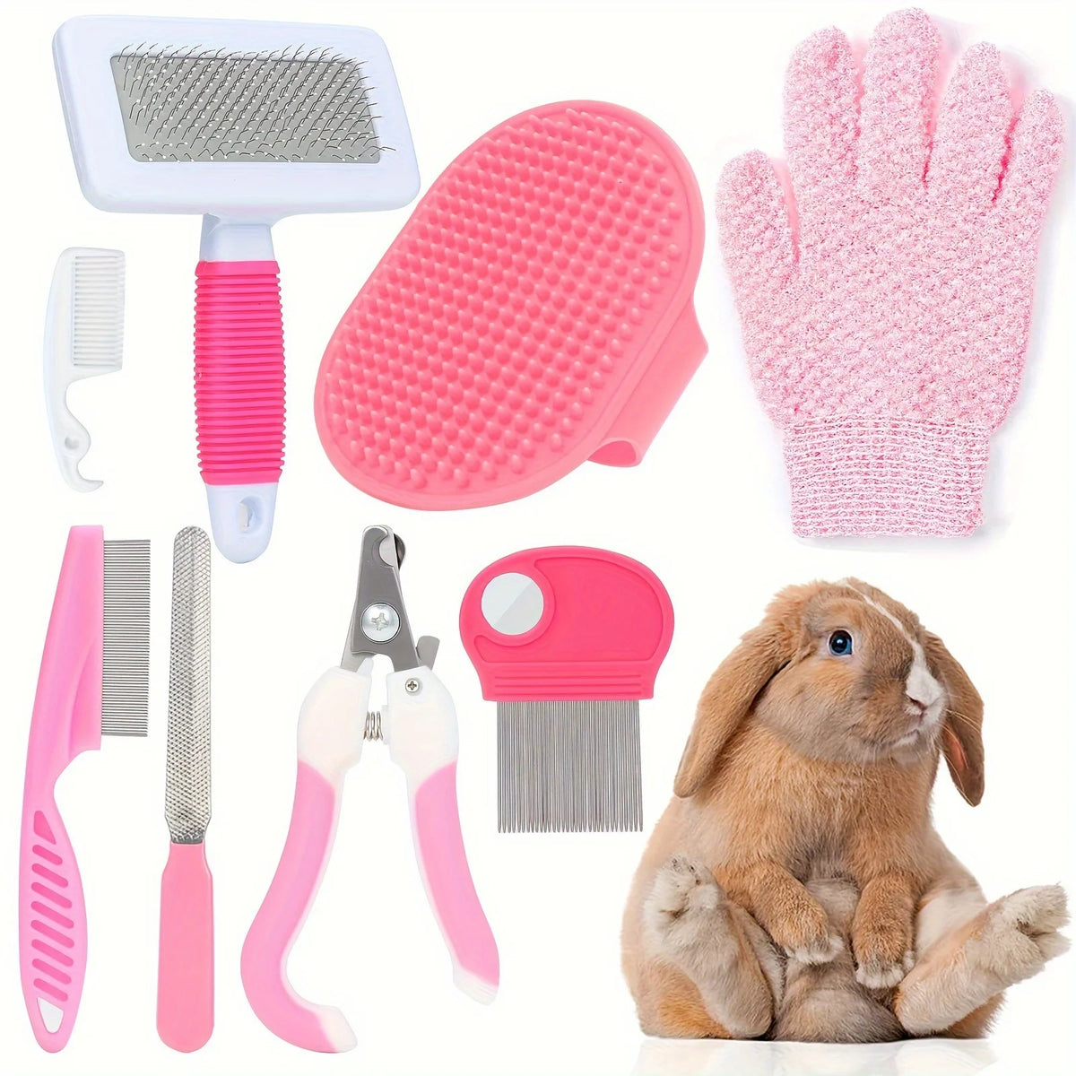 Kit de Beleza para Gatos com 8 Peças: Escova, Cortador de Unhas e Lixas, Kit de Higiene para Animais de Estimação, Pente Antipulgas