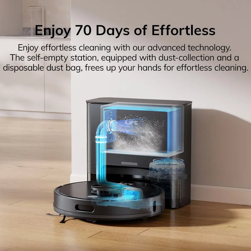 Aspirador Robô ILIFE T20s Ultra com Estação de Esvaziamento Automático, Sucção de 10000Pa, Bateria de 4600mAh, Tempo Máximo de Funcionamento de 300 Minutos