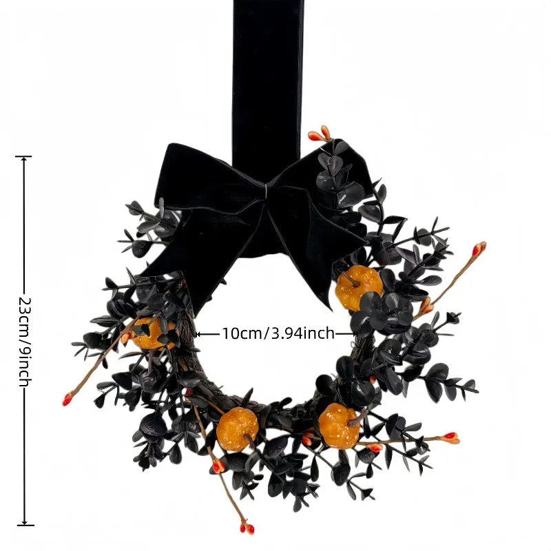 Guirlanda de Abóbora de Halloween com Laço, Guirlanda de Frutas Vermelhas de Outono, Decoração para Porta da Frente