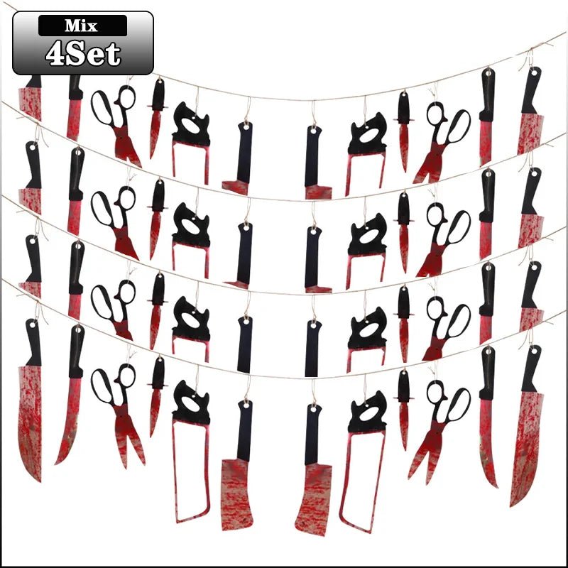 1-4 conjunto de banner sangrento de halloween, decoração suspensa de terror para casa assombrada, tema de filme, aniversário, carnaval, festa, presente de halloween - Kasa & Pet