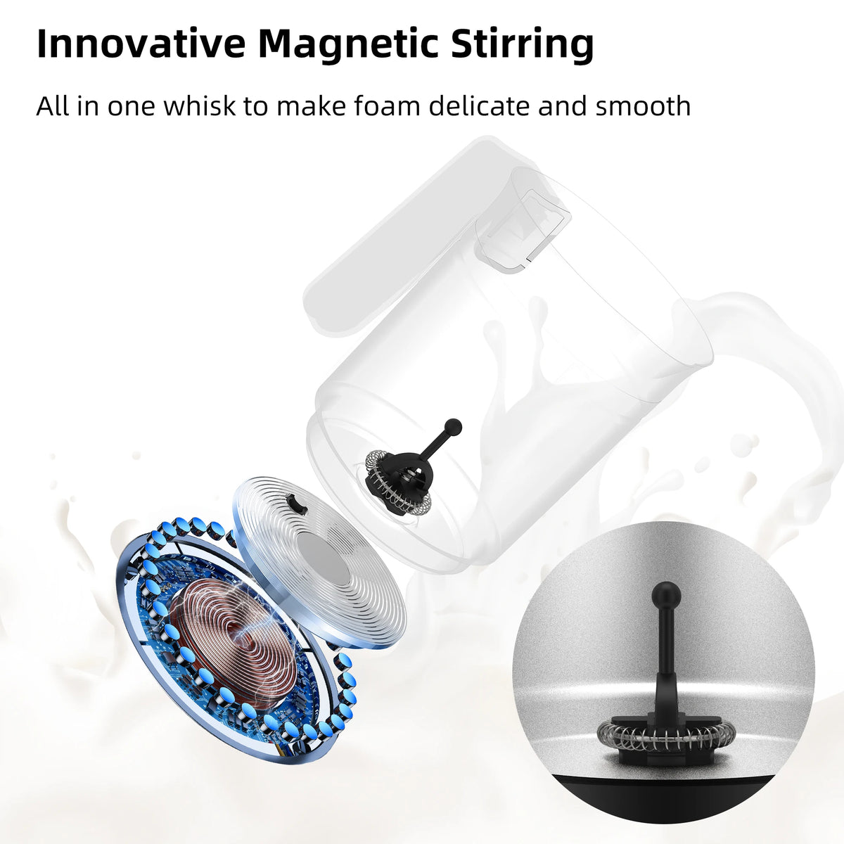 Batedor de leite e vaporizador removível BioloMix, fabricante automático de espuma quente/frio e chocolate quente 5 em 1, seguro para máquina de lavar louça