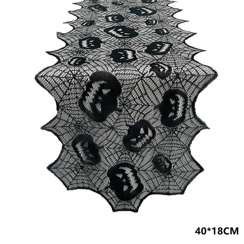 Kit de Decorações de Halloween: Toalha de Mesa com Teia de Aranha, Caminho de Mesa, Decoração para Lareira, Toalha de Mesa com Renda e Teia de Aranha, Decoração para Festa de Halloween - Kasa & Pet
