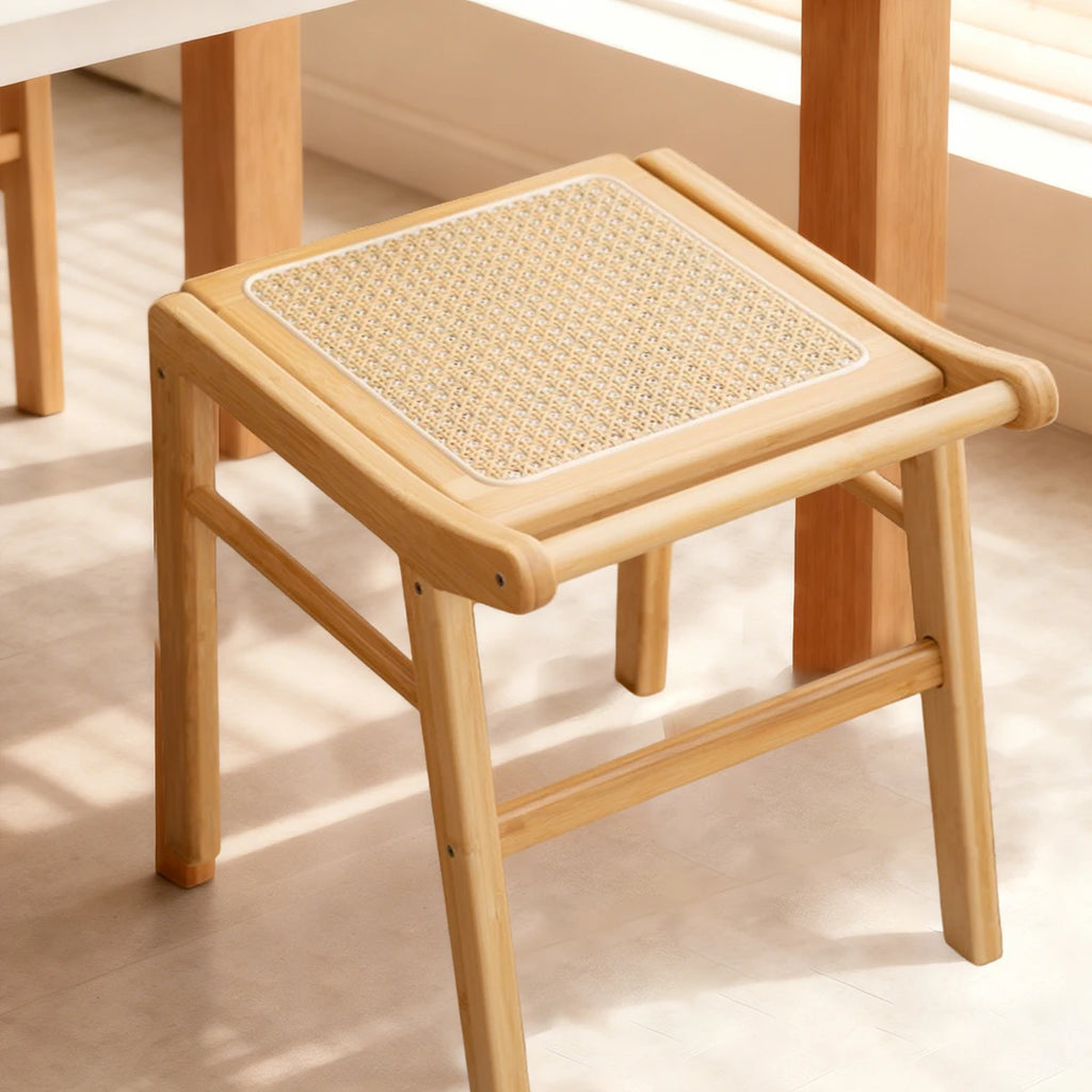 Banqueta elegante de bambu com tampo de vime – Banqueta moderna para penteadeira de quarto, sala de estar e decoração de entrada de casa
