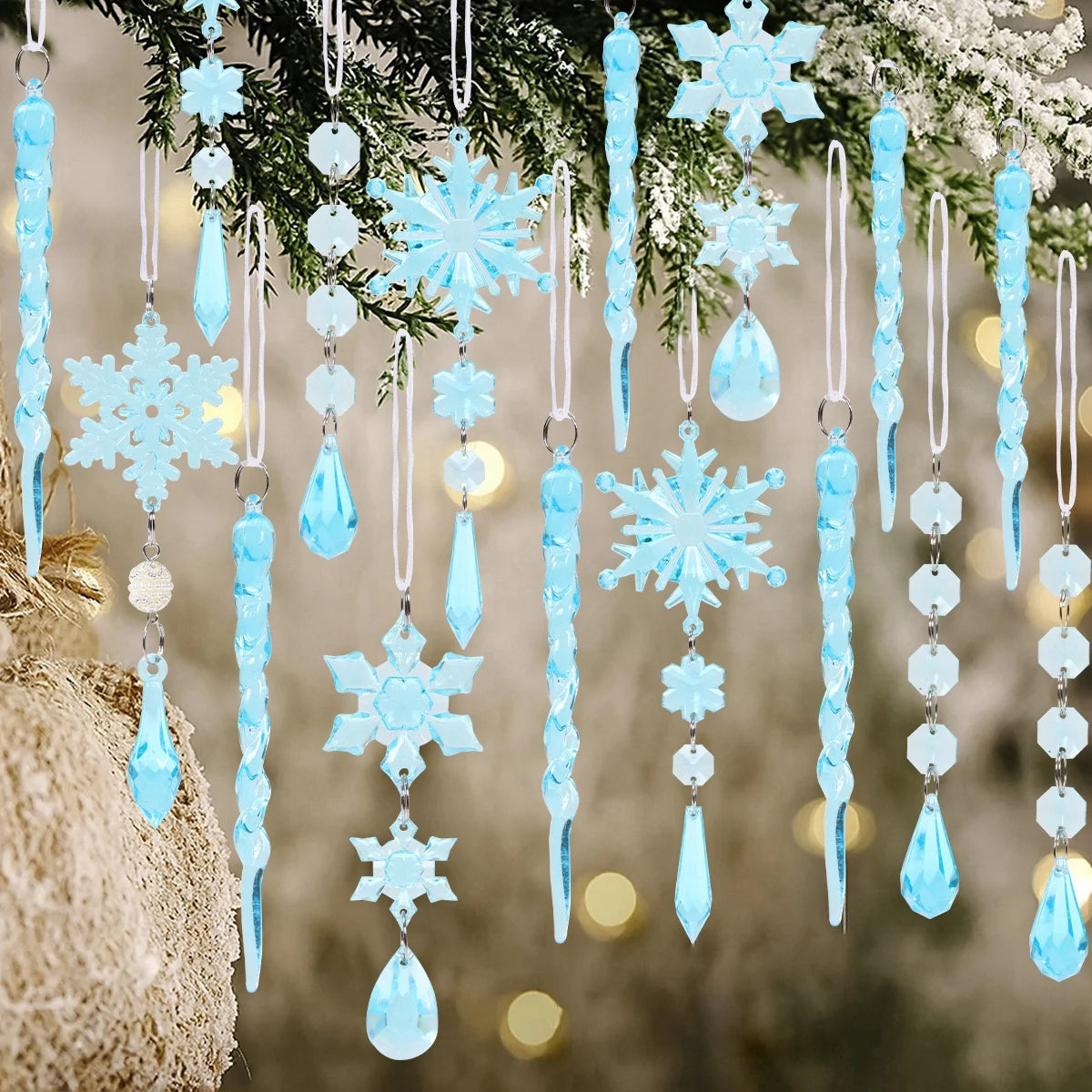 Ornamentos de cristal acrílico de natal decoração de festa de natal 2025 natal floco de neve enforcamentos navidad natal presente de ano novo 2026