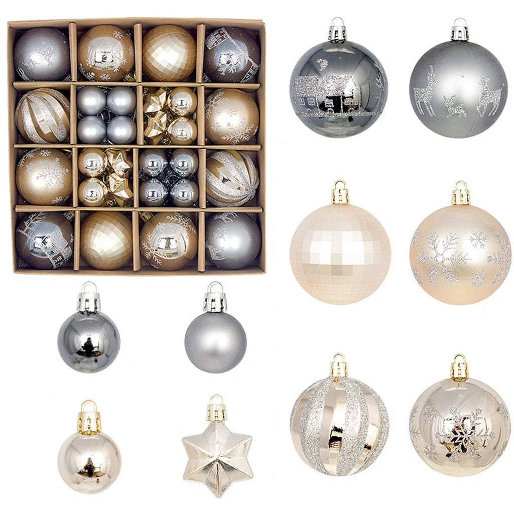 Bola de natal ornamento caixa de presente conjunto sortido azul branco floco de neve rena padrão design feriado festivo árvore pendurado decoração