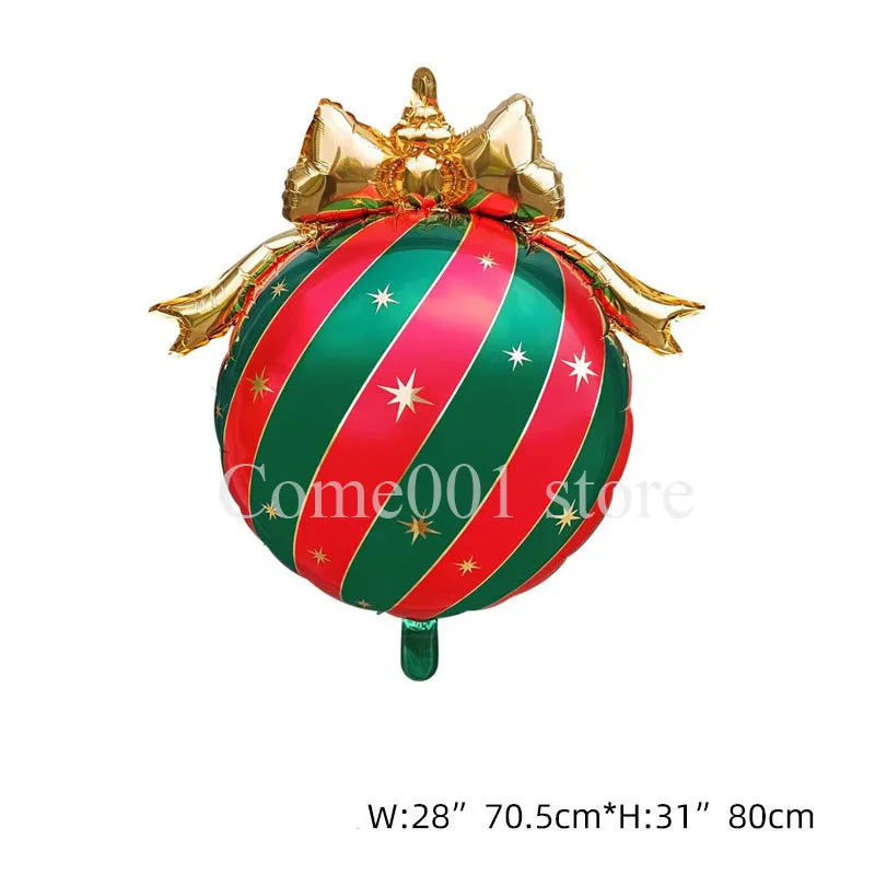 Balão Metalizado de Natal em Forma de Bola, Balões Estrela Listrados, Laço Dourado, Decoração para Pendurar na Árvore de Natal, Balões de Feliz Natal