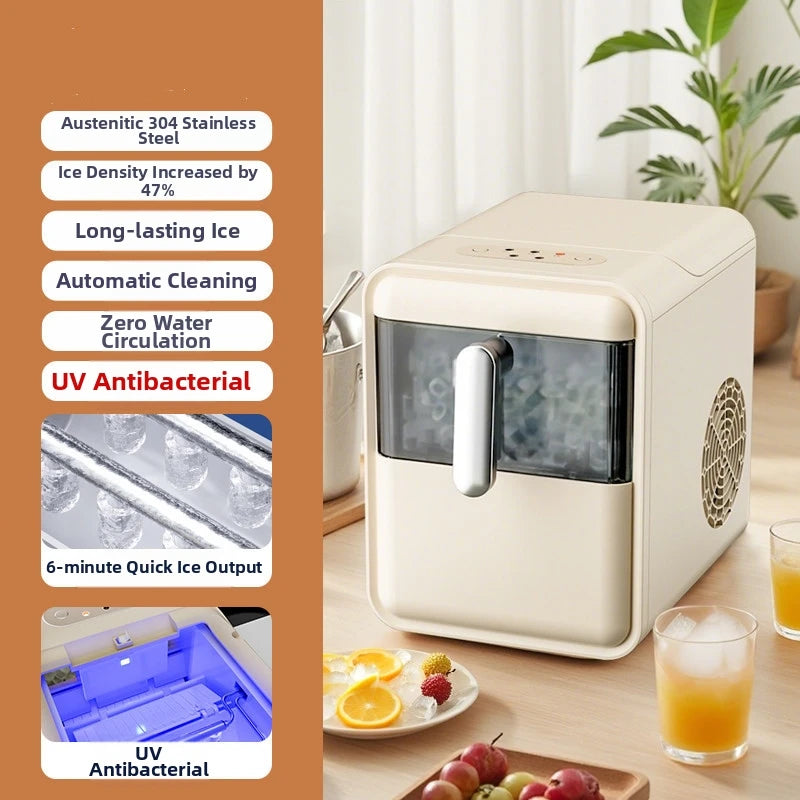 Máquina de Fazer Gelo Portátil 15KG/Dia - Mini de Bancada para Casa/Dormitório/Escritório, Desligamento Automático, Perfeita para Cafeterias/Lojas de Chá (Branca)