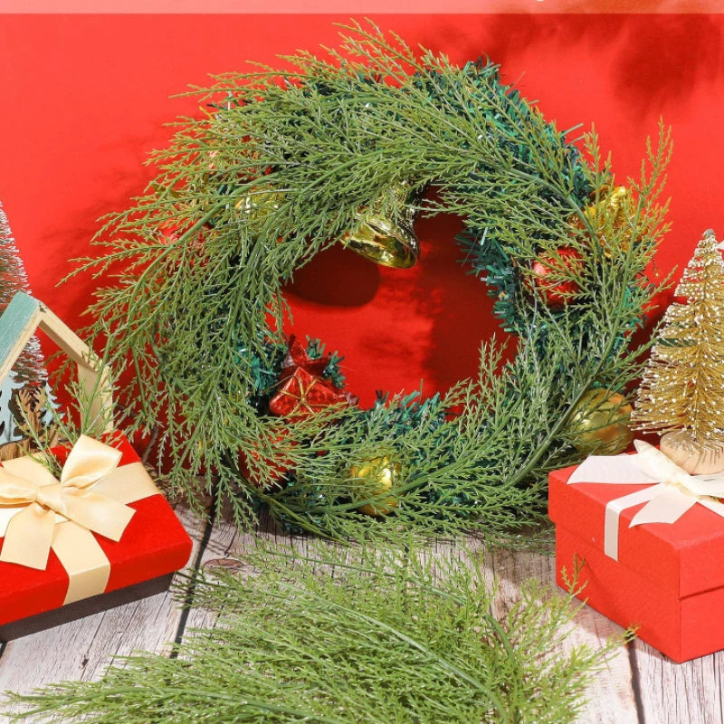 Artificial Pine Branches Simulação, Planta verde, Folhas falsas, Natal, Ano Novo, Decoração do lar