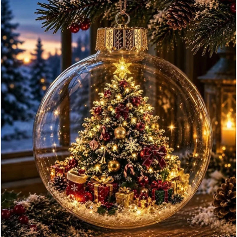 Bola de Diorama de Natal Transparente, Enfeite Luminoso, Cenário Festivo, Enfeite para Pendurar na Árvore de Natal, Decoração de Inverno para Festas e Casa, Enfeite para Janela, Natal