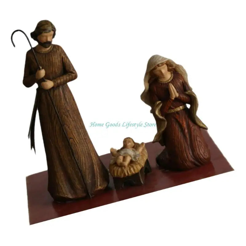 E74e coleção estátua natividade religiosa, lareira estatueta resina, cena natividade para prateleiras