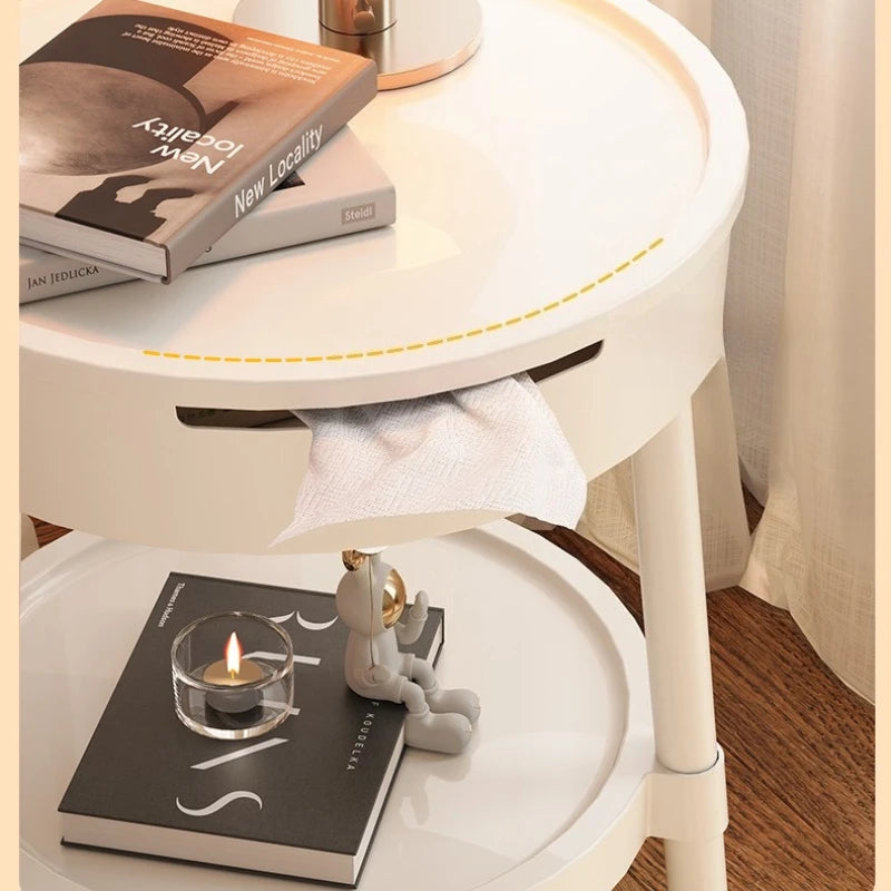 Mesas de centro redondas brancas, móveis de moda criativa, mesa de cabeceira minimalista, quarto moderno, mesa lateral móvel, design de personalidade