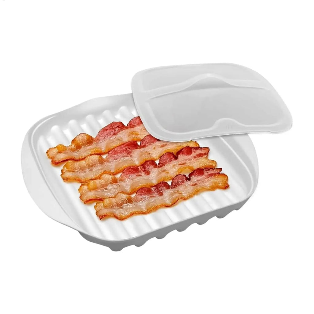 Assadeira para bacon no micro-ondas com tampa, panela para cozinhar bacon no micro-ondas, assadeira para micro-ondas, utensílio de cozinha, adequada para bacon, pizza, assados.