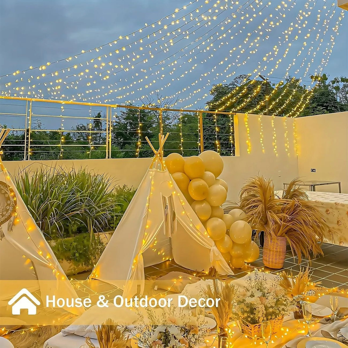 Cordão de Luzes de Natal com 8 Modos de Iluminação, Luzes de Jardim 5/10/20M, Lâmpada Decorativa Festiva para Interiores, Exteriores, Jardins e Casamentos