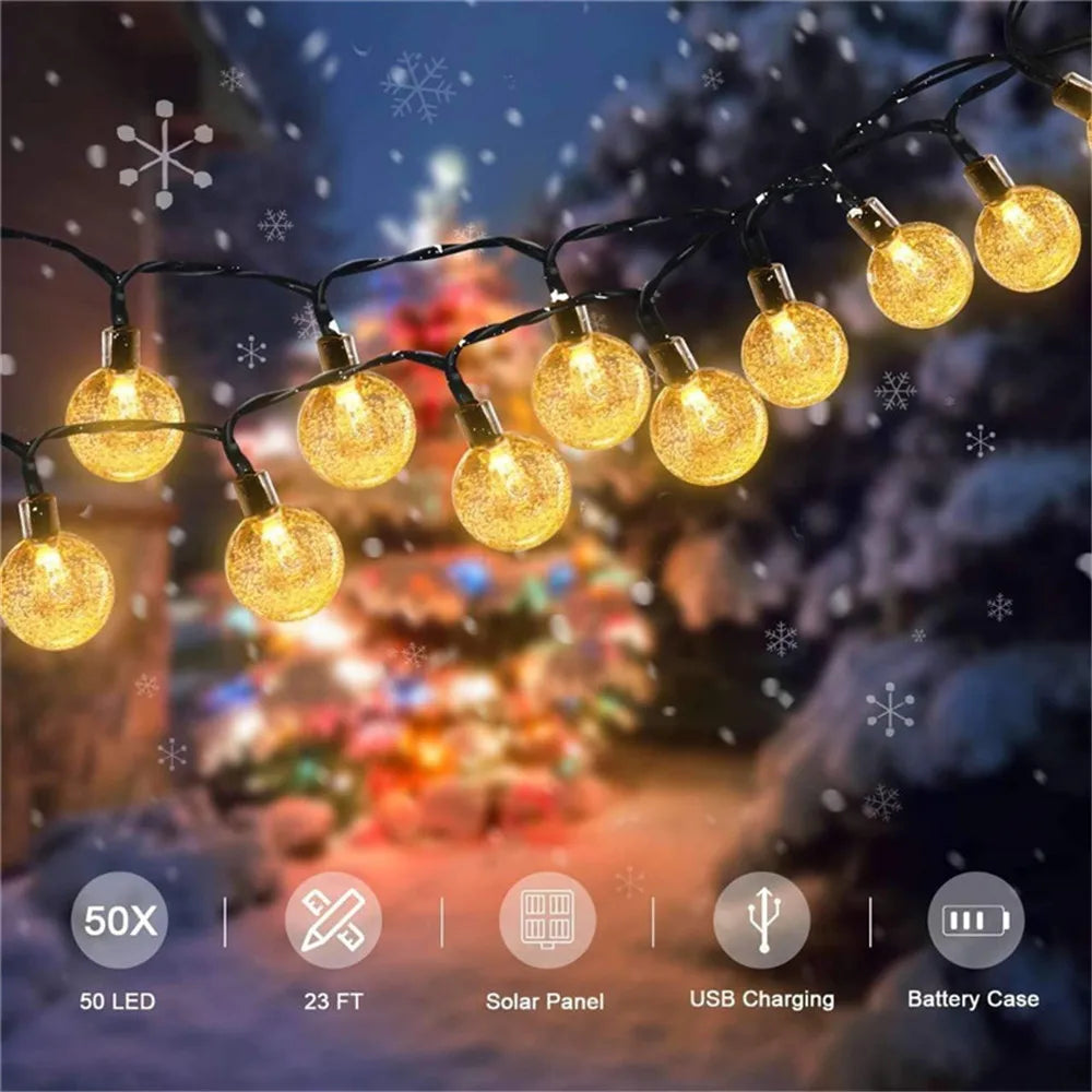 100 conduziu a lâmpada solar para exterior, impermeável, 12m, 12m, luz-acima, fada, bola de cristal, guirlandas do jardim, decoração do Natal
