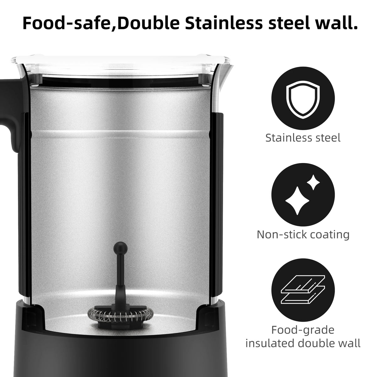 Batedor de leite e vaporizador removível BioloMix, fabricante automático de espuma quente/frio e chocolate quente 5 em 1, seguro para máquina de lavar louça