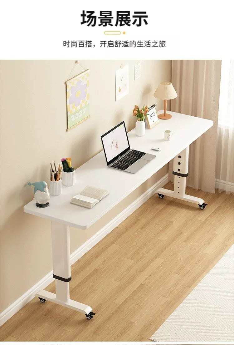 Mesa para laptop com cama ajustável e rodas |   Mesa de computador com rodinhas para móveis de quarto |   Mesa de madeira maciça com manivela manual