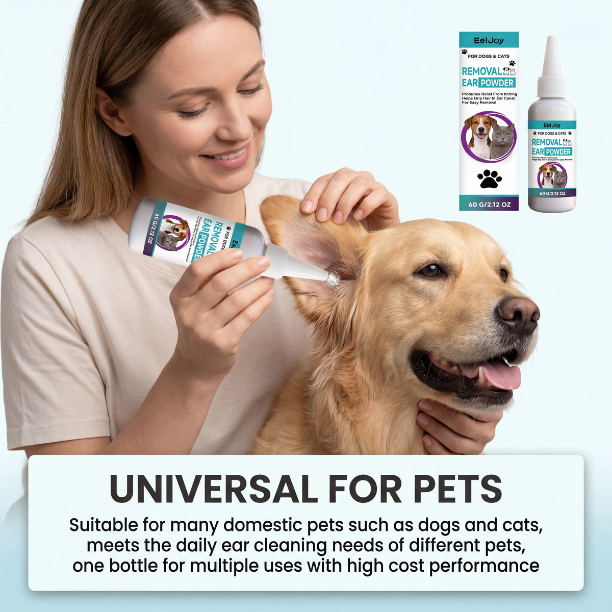 Pó de Limpeza de Ouvidos para Cães e Gatos, Pó Profissional para Remoção de Pelos dos Ouvidos, Alivia Coceira, Mantém Seco, Suprimentos para Cuidado dos Ouvidos de Animais de Estimação
