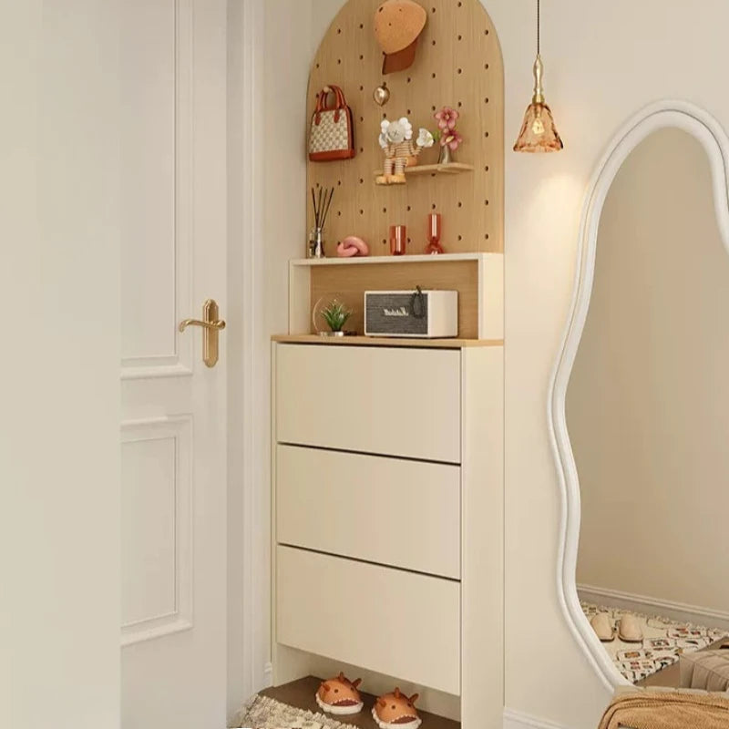 Armário Organizador de Sapatos Fino e Fechado, Branco, de Madeira, para Hall de Entrada, Móvel para Casa