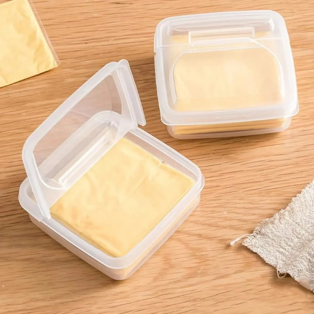 Recipiente de queijo fatiado para geladeira, bloco de manteiga de plástico transparente caixa de armazenamento de fatia de queijo com tampa flip para alimentos de geladeira 1 peça