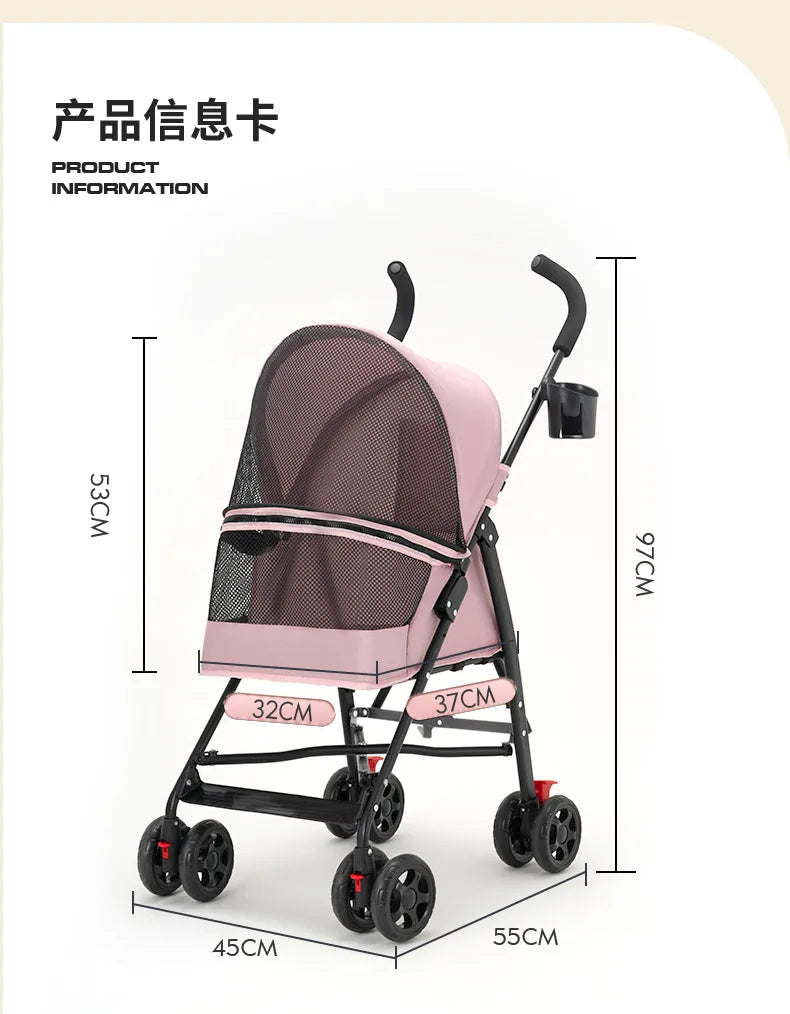 Carrinho de passeio para animais de estimação, carrinho para cães e gatos, tipo ursinho de pelúcia, para atividades ao ar livre, leve e dobrável, para cães e animais de estimação pequenos.