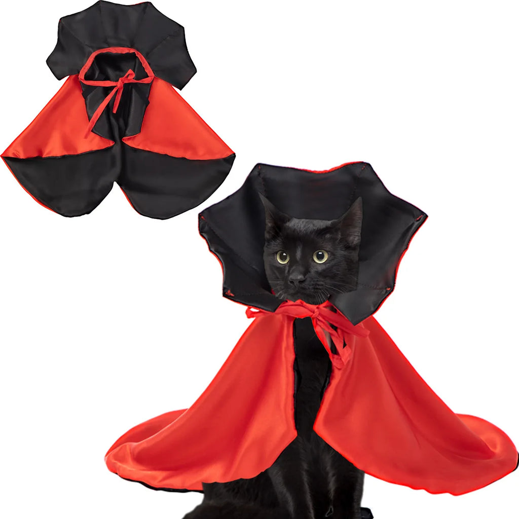 Fantasia de Vampiro para Animais de Estimação para o Halloween - Capa Confortável de Nylon com Fecho de Tira, Adequada para Cães e Gatos de Pequeno e Médio Porte