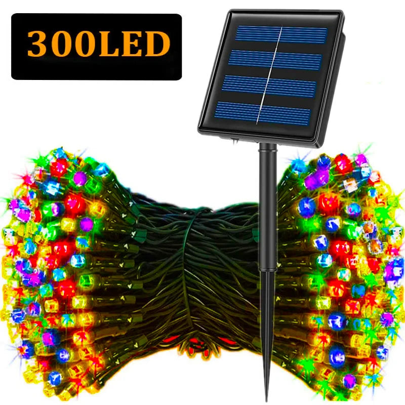 Luzes de corda solares LED 300LED 8 modos movidos a energia solar luzes de Natal ao ar livre à prova d'água estrelado luzes de fadas de Natal