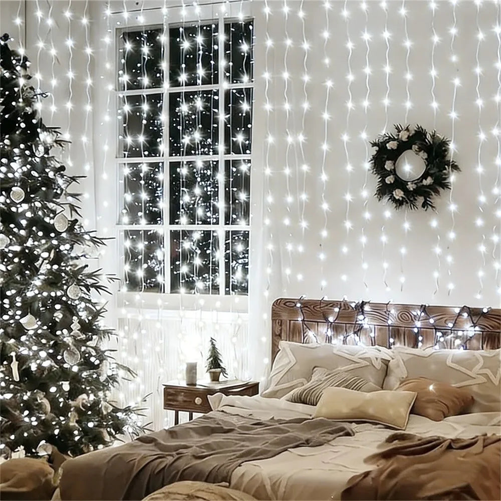 Decoração de Natal para Casa 2026, Cortina de Luzes LED de Fada, Fio de Luzes a Pilha para Quarto, Casamento, Festa e Decoração de Ano Novo