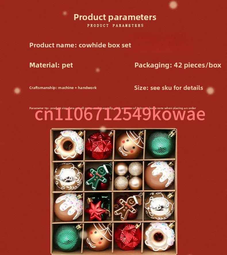 Decorações de Natal, 42 Conjuntos de Bolas de Natal Pintadas em Vermelho, Verde e Dourado, Pingentes.