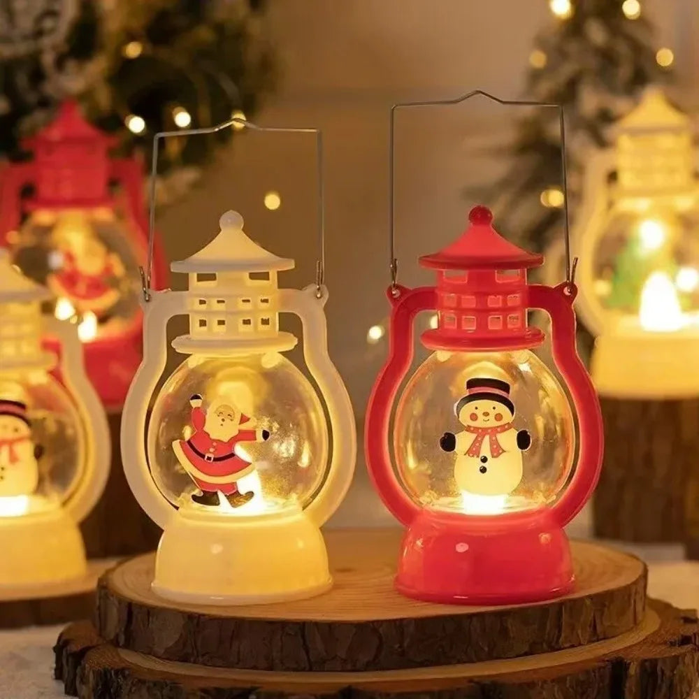 Lanterna de Natal com Luzes LED, Decoração Portátil do Papai Noel, Lâmpada a Óleo, Ornamentos de Mesa, Luz de Cavalo Brilhante, Presentes de Natal