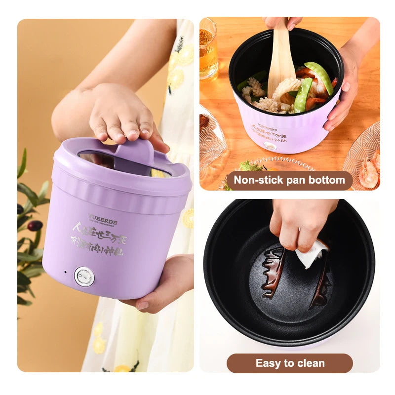 Mini panela quente elétrica multifuncional, dupla camada, anti-escaldante, portátil, antiaderente, panela de cozinha doméstica, 1.2L