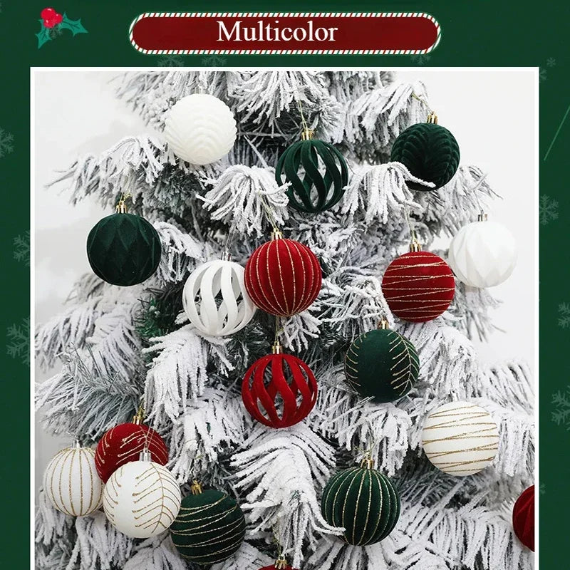 12 Peças de Enfeites de Árvore de Natal em Veludo, Bolas de Natal Flocadas, Decorações de Bolas de Natal, Enfeites de Natal para Pendurar na Árvore