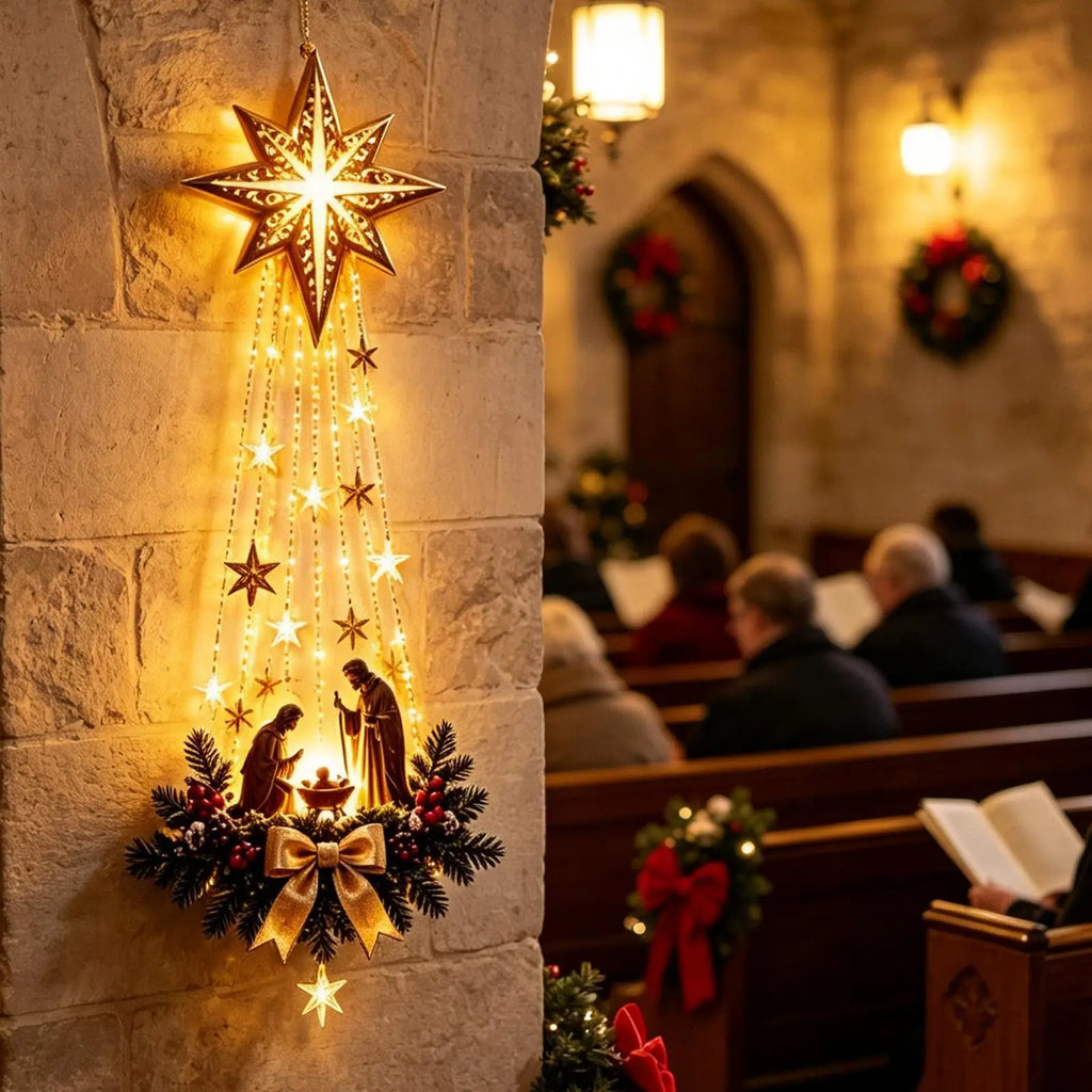 Decoração de Parede de Presépio de Natal de 30cm, Ornamento de Estrela em Acrílico 2D, Cena do Nascimento de Jesus, Decoração de Estrela da Fé