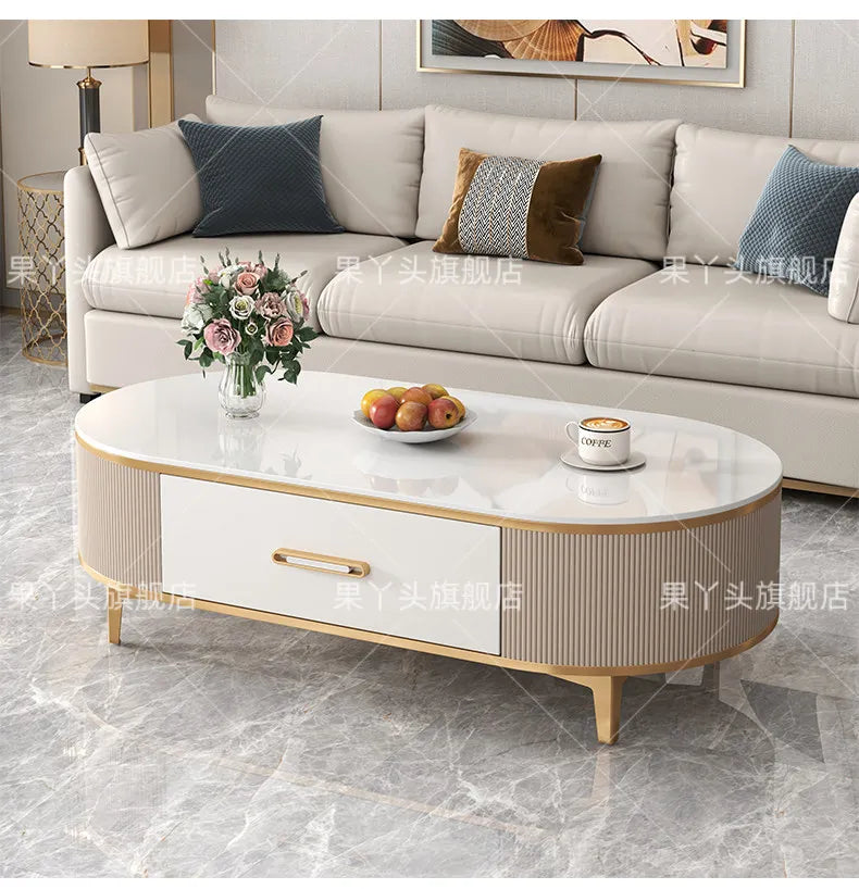 Mesa de Jantar, Mesa de Centro para Escrita e Café, Gavetas Móveis, Mesa Lateral de Luxo com Armazenamento para Sala de Estar, Mesa Auxiliar Moderna, Móveis Modernos