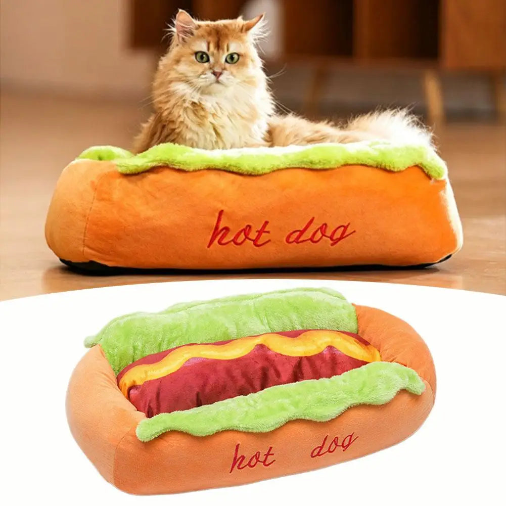 Cama para Animais de Estimação em Formato de Cachorro-Quente, Almofada Macia de Fibra para Cães e Gatos, Casa Quente para Filhotes, Camas Removíveis e Laváveis para Cães e Gatos