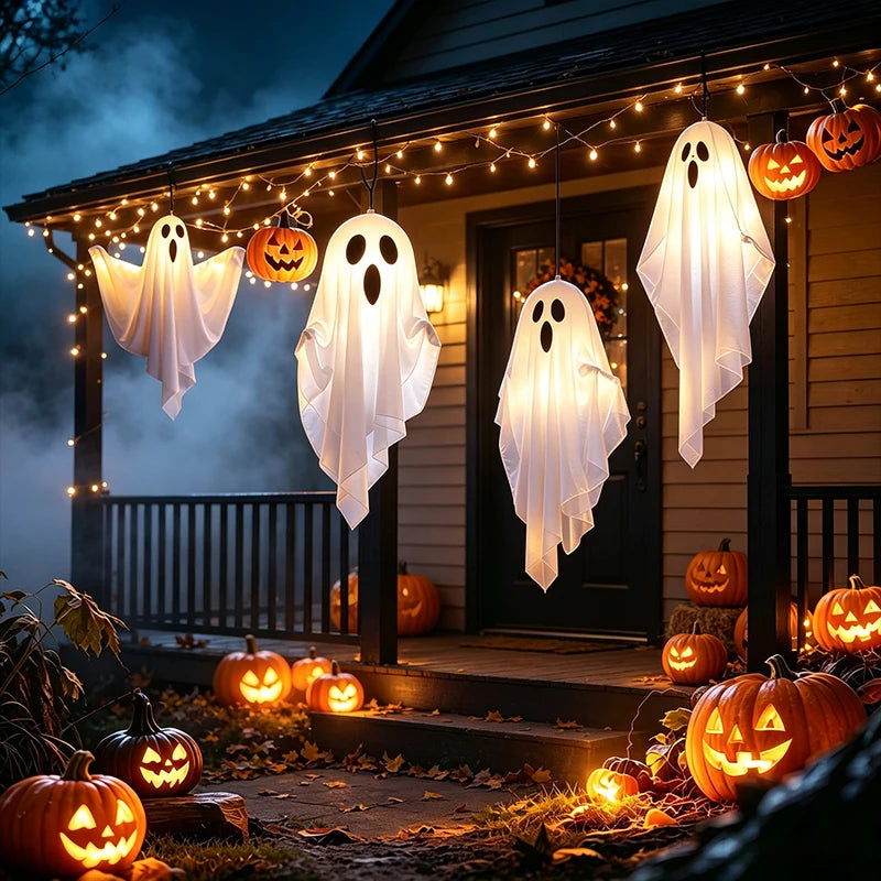 Decoração de Halloween: Lâmpada Fantasma Suspensa com LED, Decoração Suspensa de Fantasma, Presente para Festa de Halloween, Decoração para Casa e Jardim