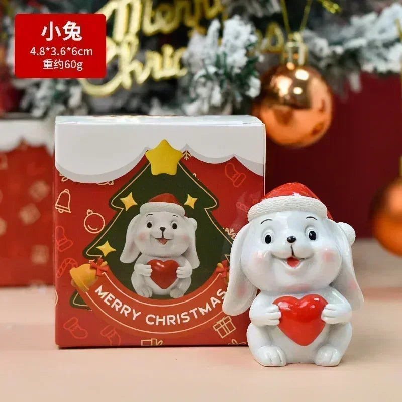 Série de natal artesanato resina animal festa criativa mini árvore de natal velha menina crianças bonito presente decoração para casa suprimentos decoração