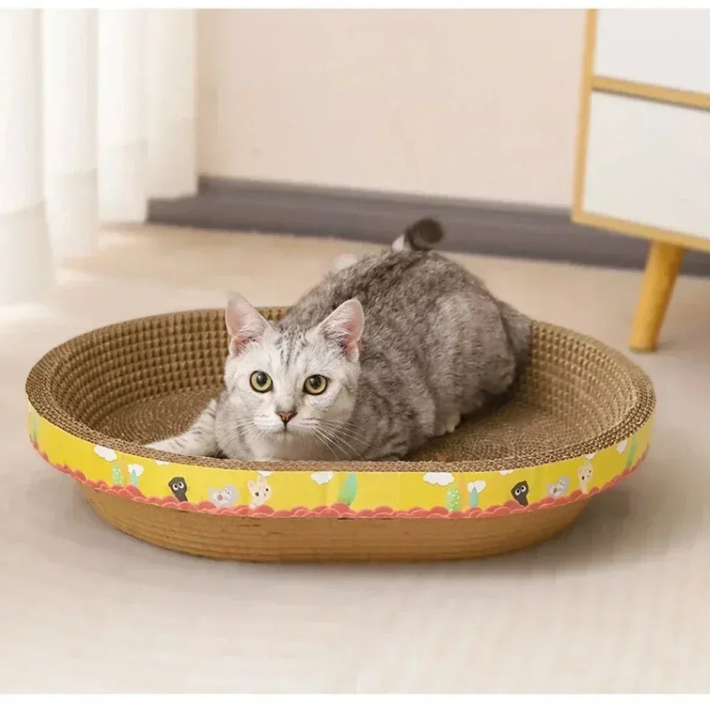 Placa de arranhar para gatos, proteção para móveis, brinquedos de garra, papel ondulado oval, resistente ao desgaste, ninho de gato, acessórios para gatos
