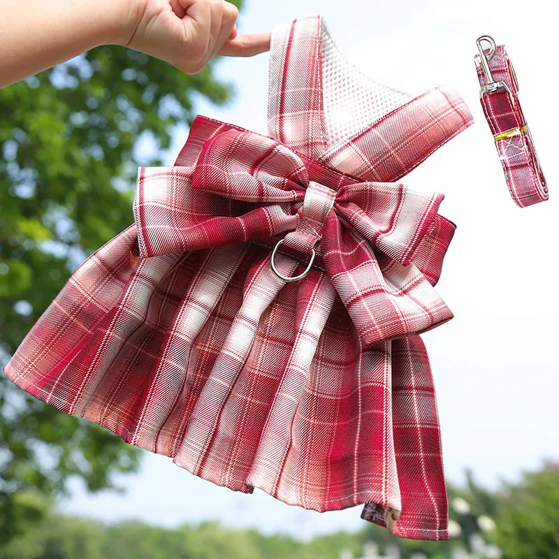 Coelho jk vestidos e trela conjuntos de malha xadrez pet colete arnês para gatos coelho verão pequenos animais roupas coelhos acessórios