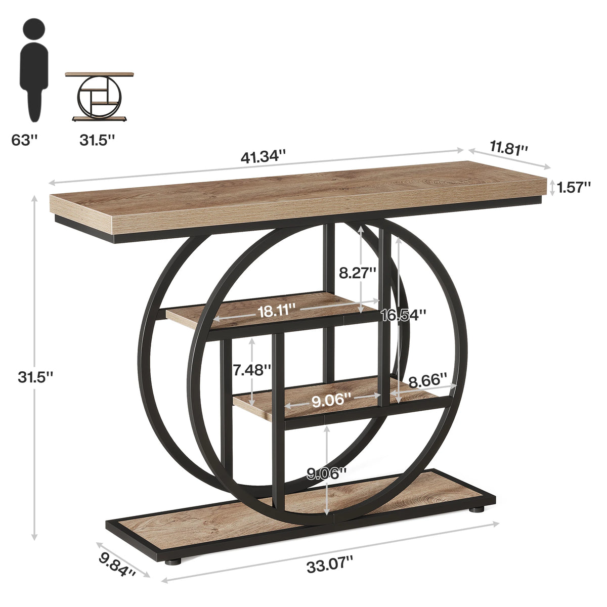 Industrial Entryway Console Mesa para Sala de Estar, Foyer Corredor Mesa para Entrada, 4-Tier Mesa, 41,3"