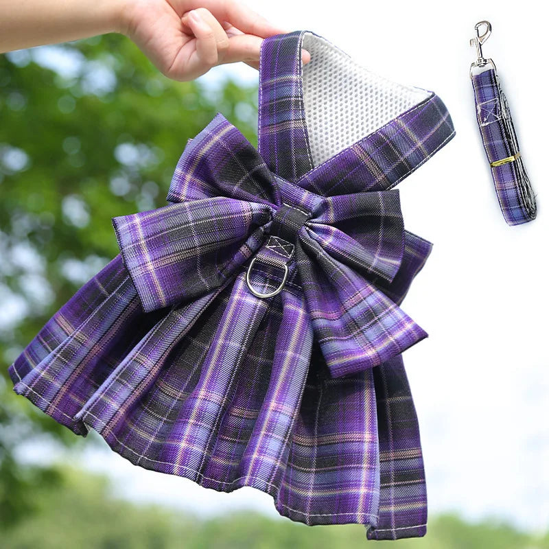 Coelho jk vestidos e trela conjuntos de malha xadrez pet colete arnês para gatos coelho verão pequenos animais roupas coelhos acessórios