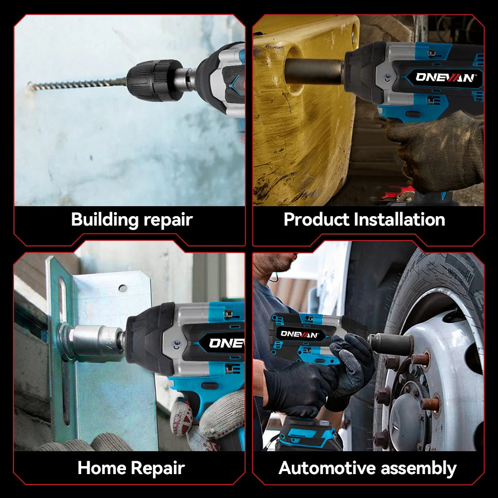 Onevan 1800n.m chave elétrica sem escova 1/2 polegada chave de impacto sem fio chave de fenda ferramenta reparo do carro para makita 18v bateria pino